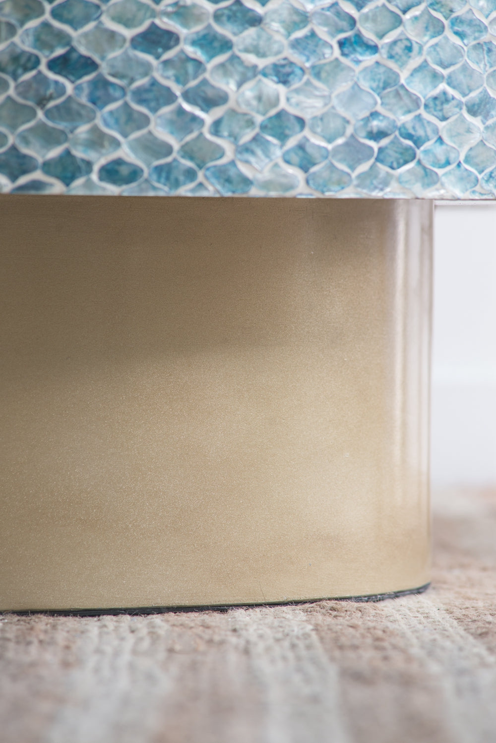 Alacrits Round Coffee Table with Capiz Design and Pedestal Base