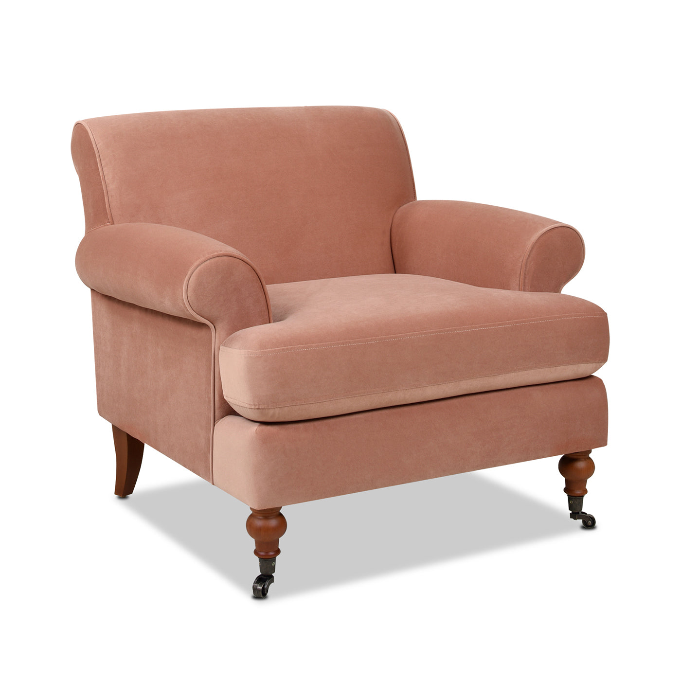 Cobaltex Upholstered Arm Chair with Metal Casters and Rolled Arms