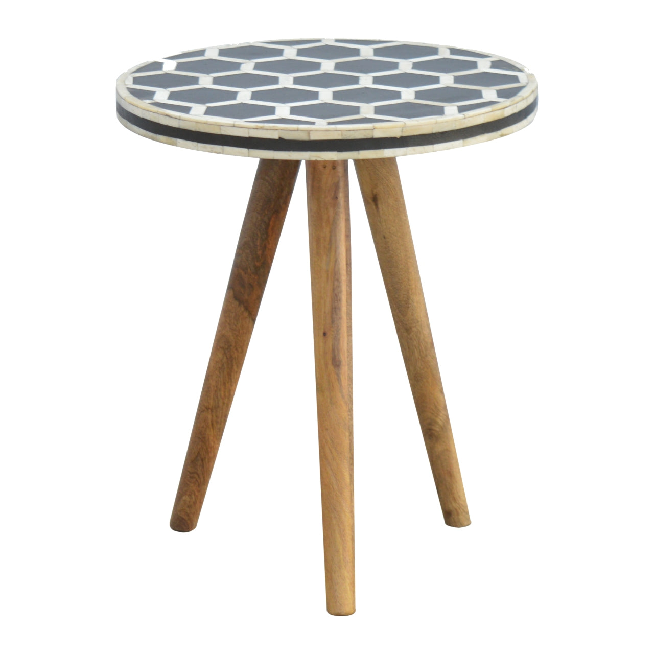 Arcanist Bone Inlay Tripod Stool with Wood Legs