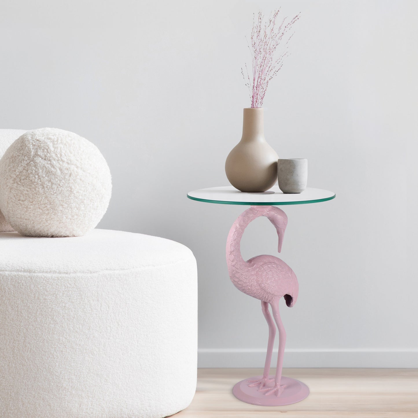 Blanche Classic Mid-Century Glass Top Flamingo End Table