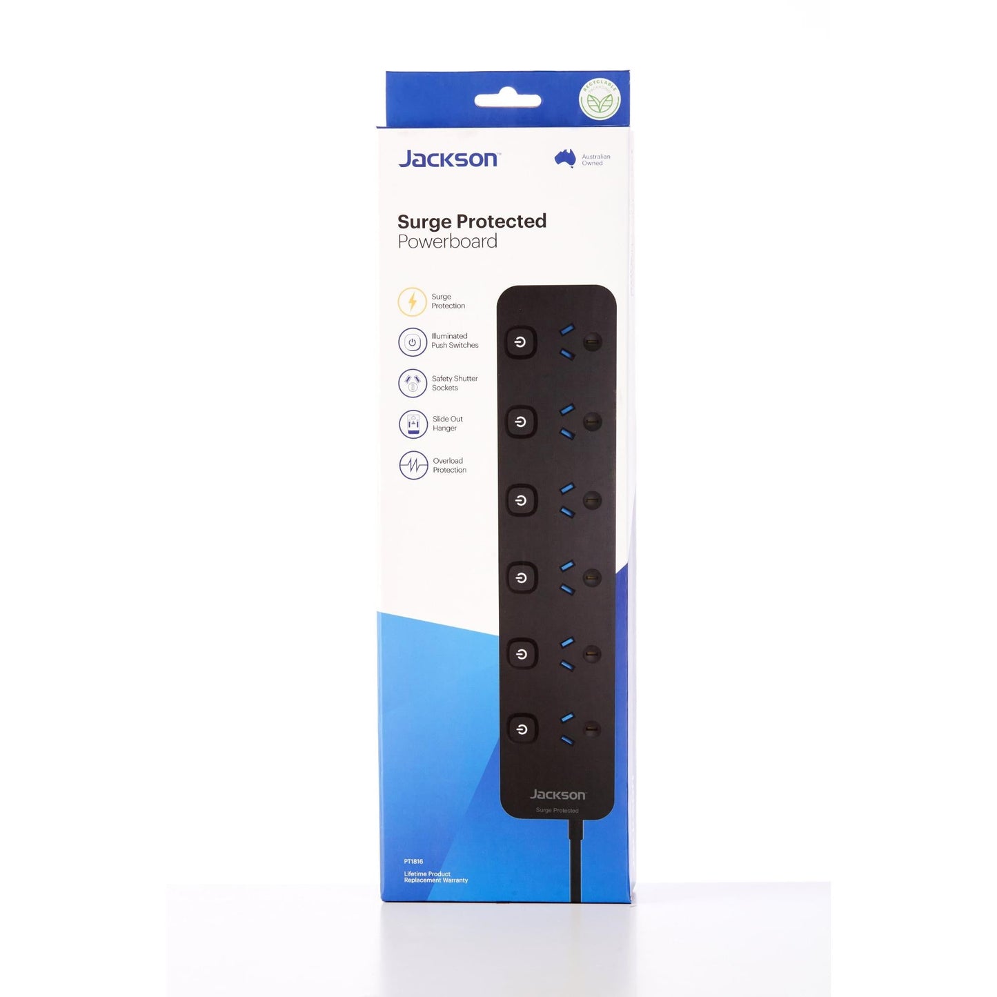 Jackson 6 Way Switched Surge Protected Powerboard