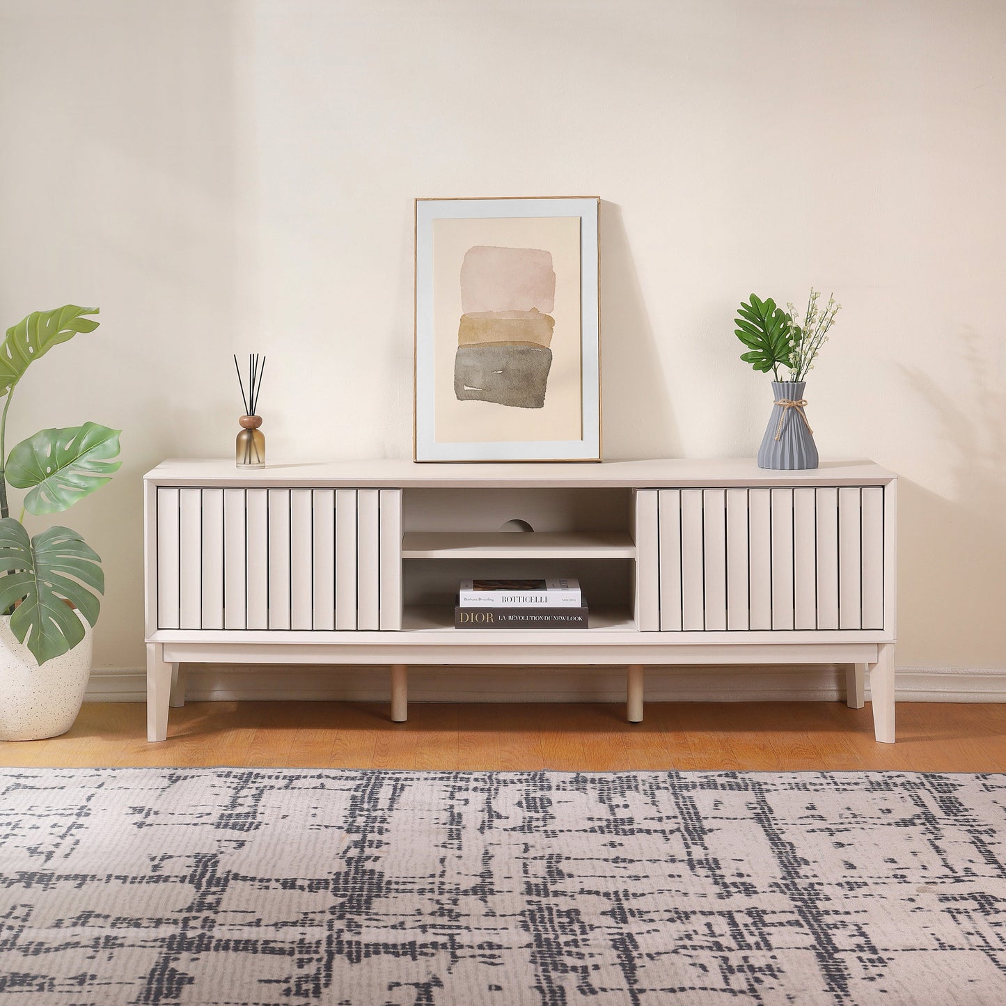 Gennaro Farmhouse 3-Storage Sliding Door TV Stand Fits TVs up to 65 in. with Cable Management