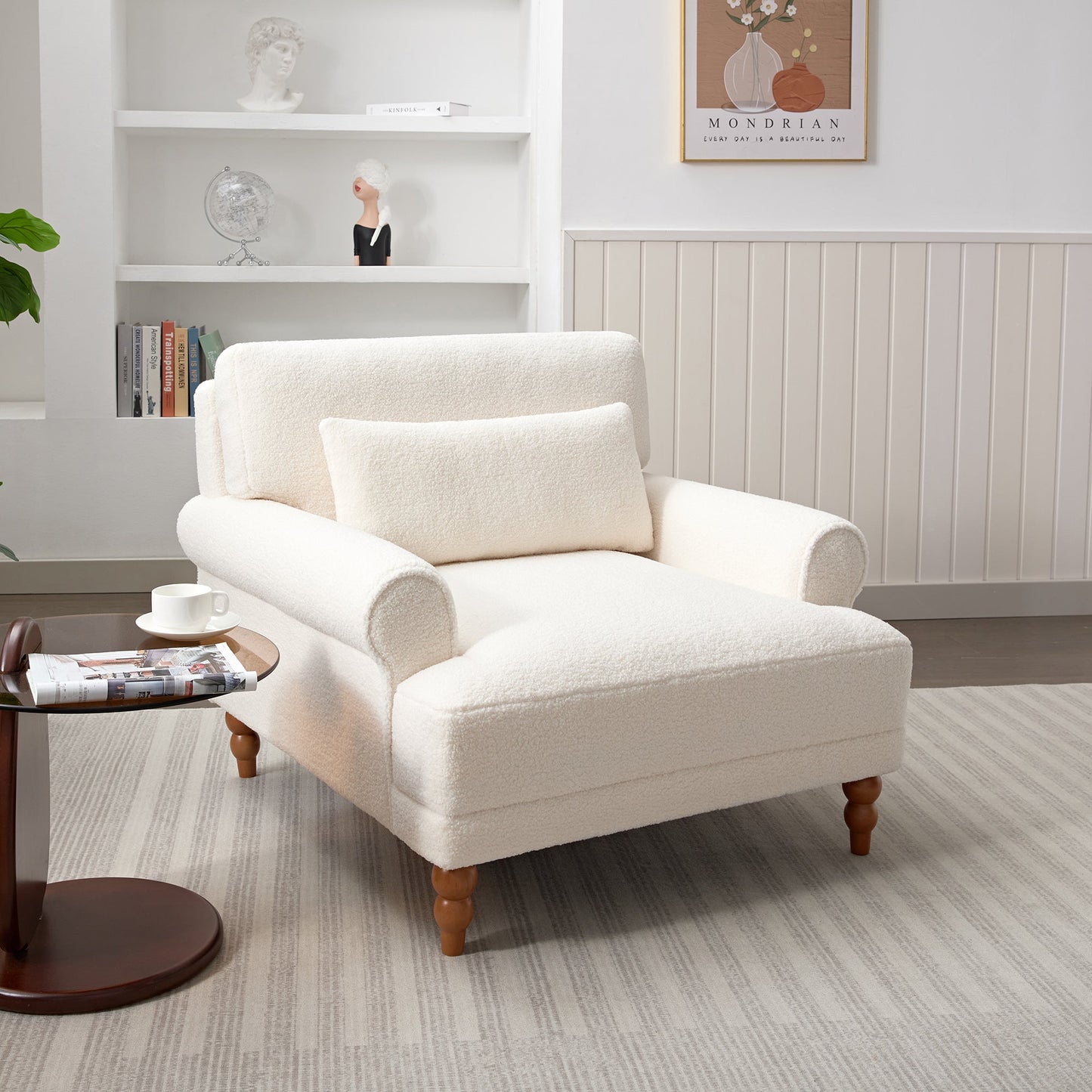 Upholstered Accent Chair with Circular Armrests and Roman Column Legs