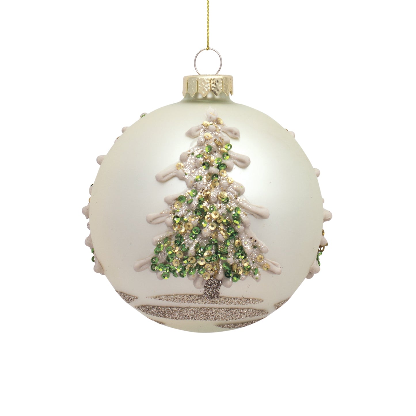 Painted Snowy Pine Tree Ball Ornament, Set of 6