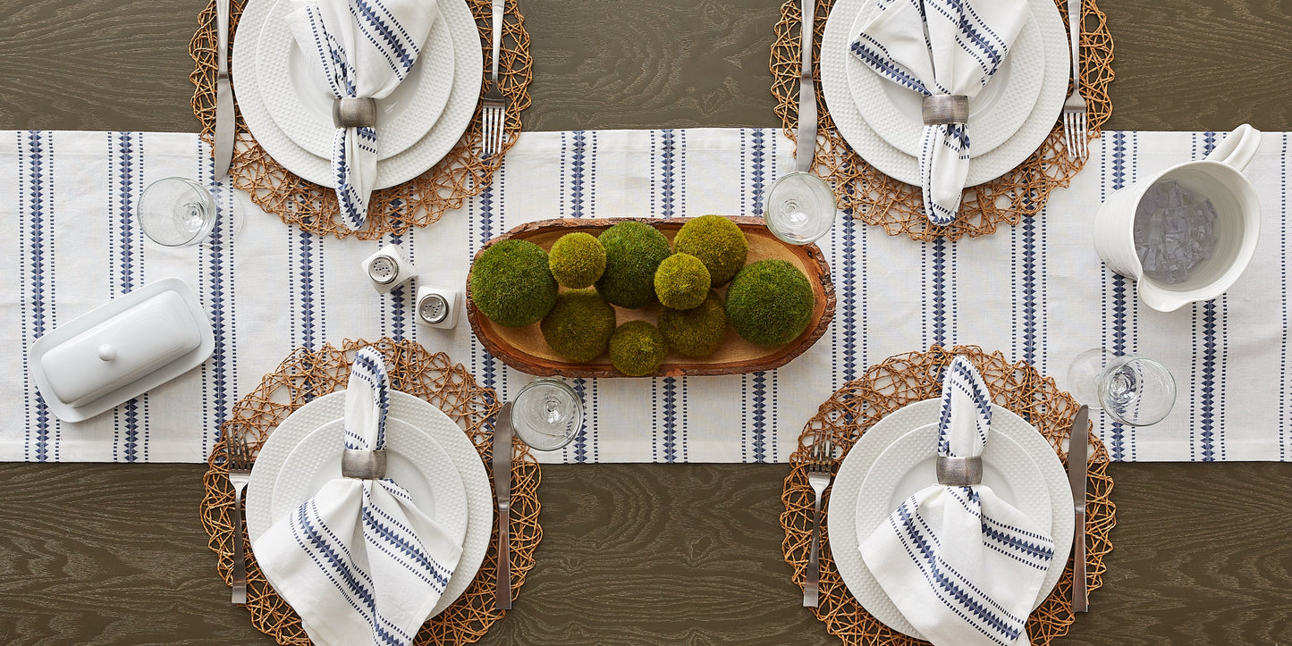 French Blue Zig Dobby Stripe Table Runner 14X108