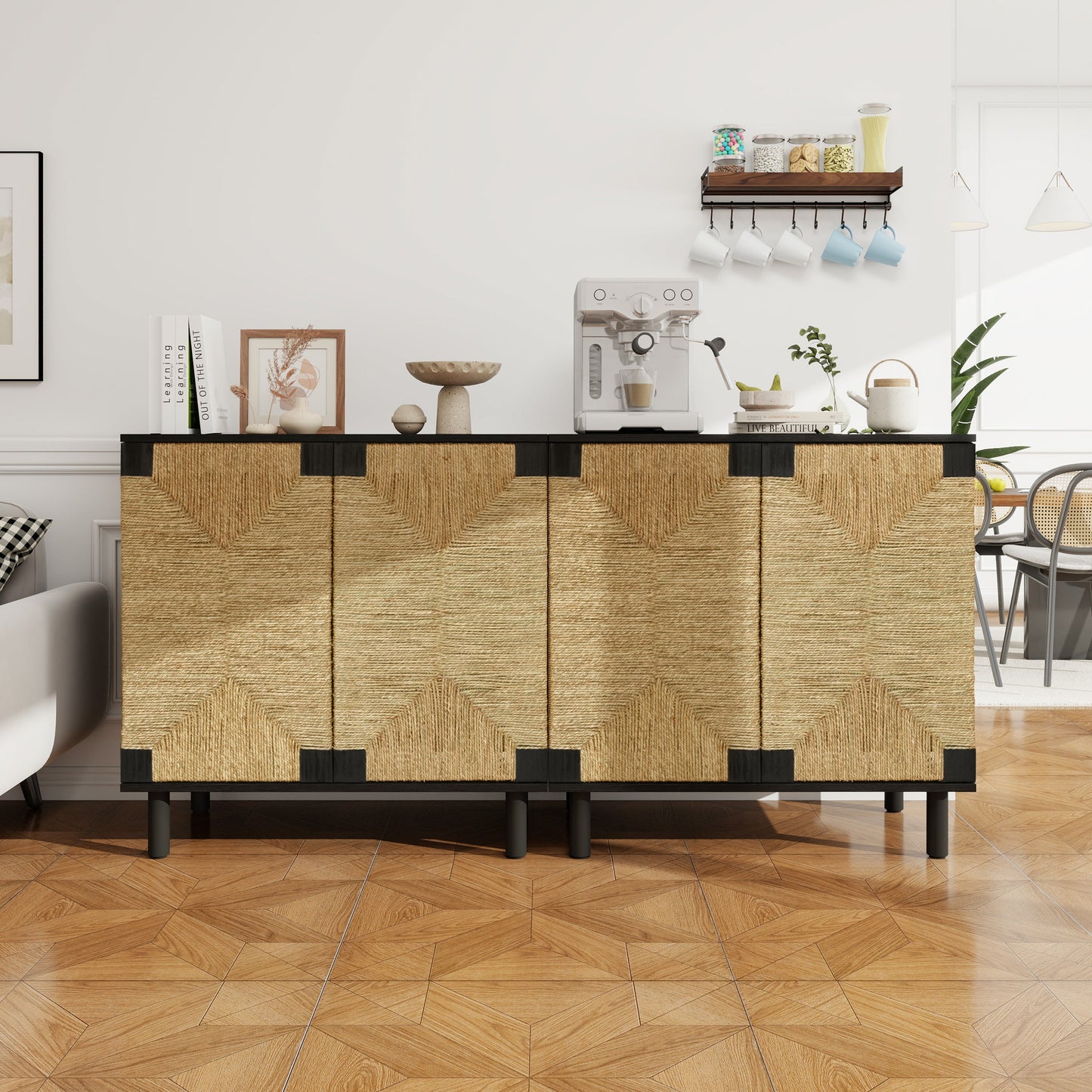 Wood Sideboard with 2 Doors and Adjustable Shelf