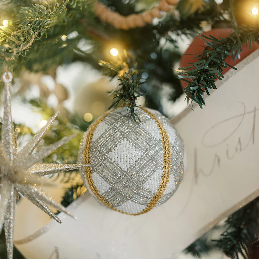 Beaded Jute Christmas Ornaments, Set of 4