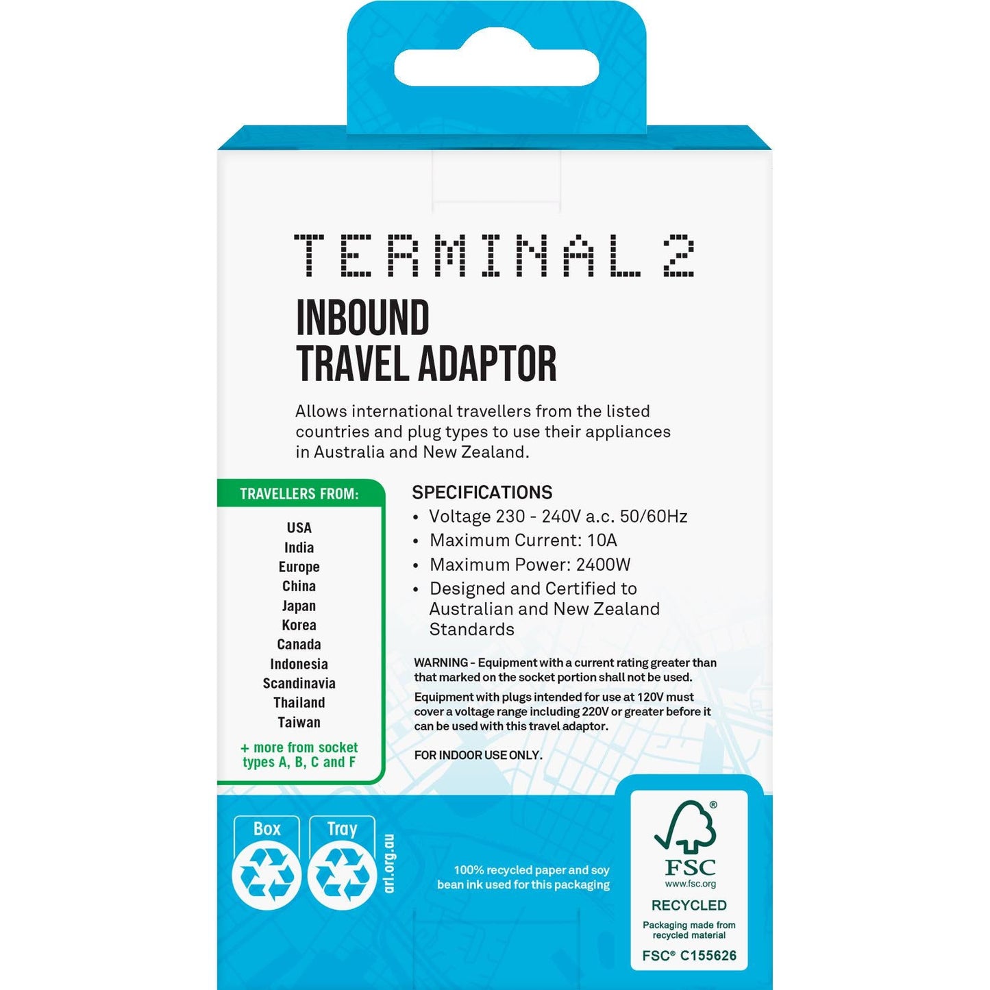 Terminal 2 Inbound Travel Adaptor EU/US (AU)