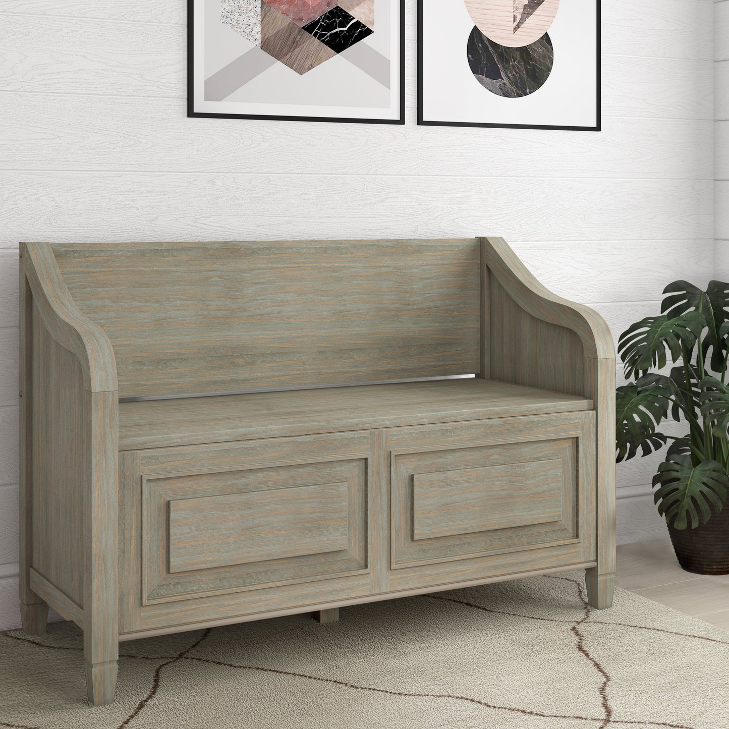 Lucidity Storage Bench with Lift-up Lids and Raised Panels