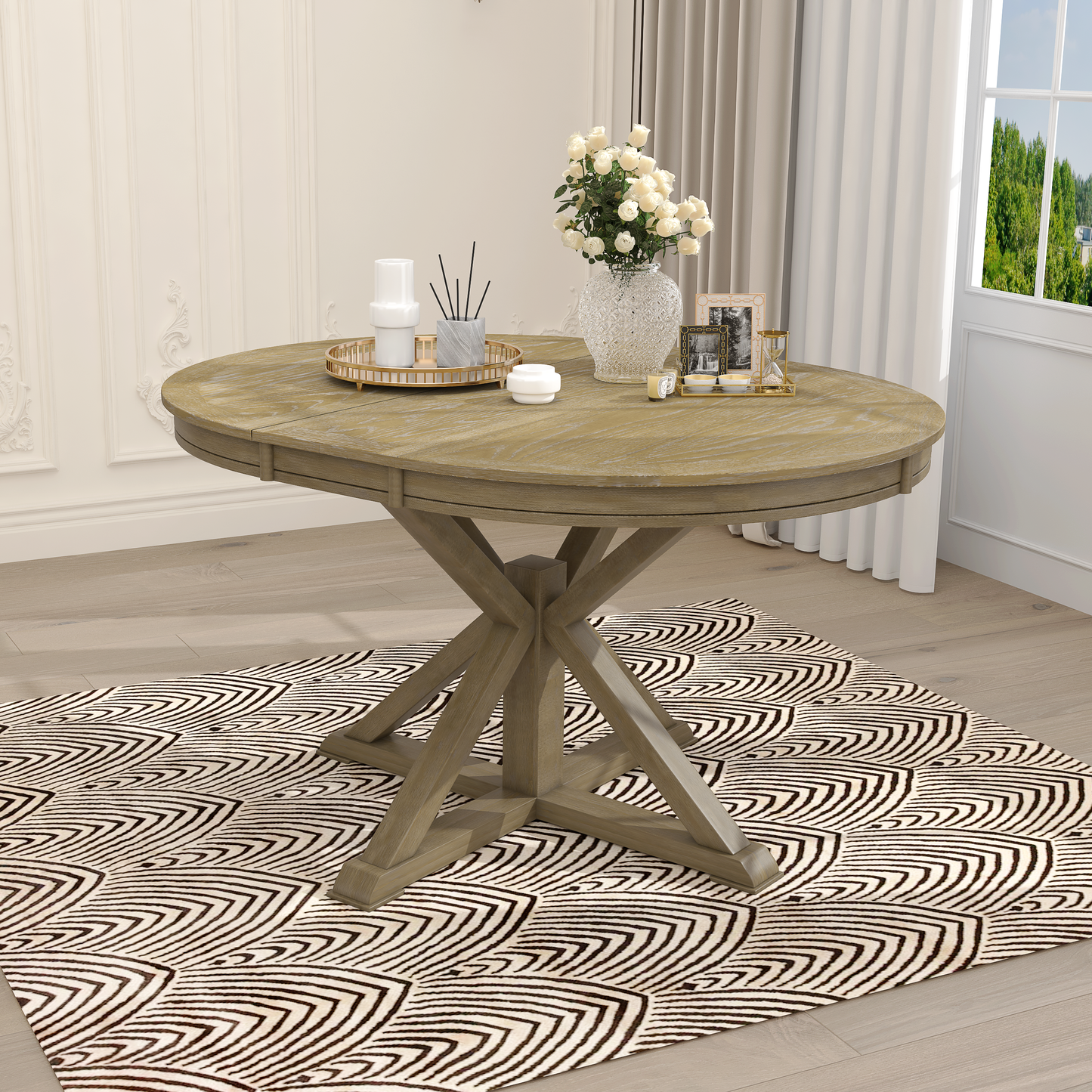 Melin Extendable Dining Table with Wood Frame and X-Shaped Base