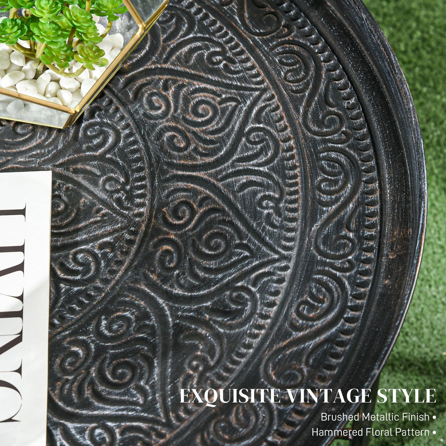 Round Coffee Table with Hammered Tray Top