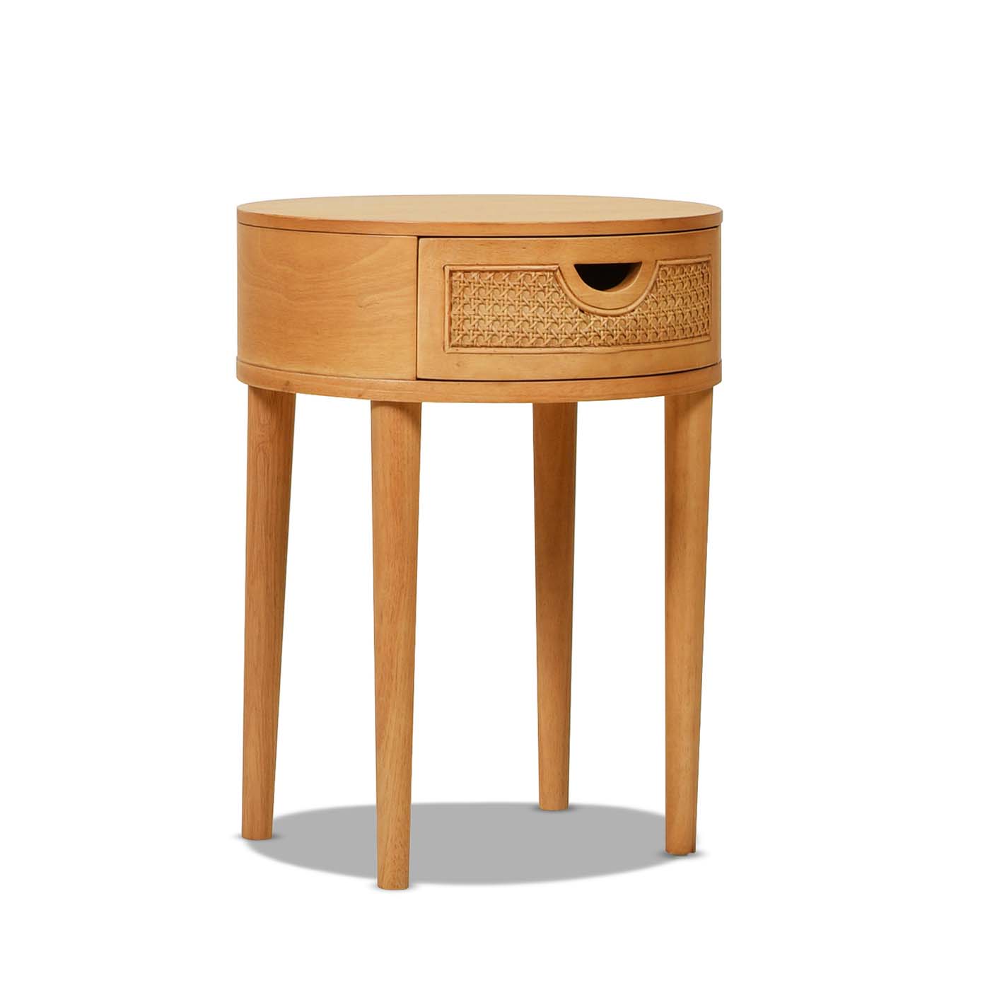 Round Cane Rattan Storage Side Table with Drawer