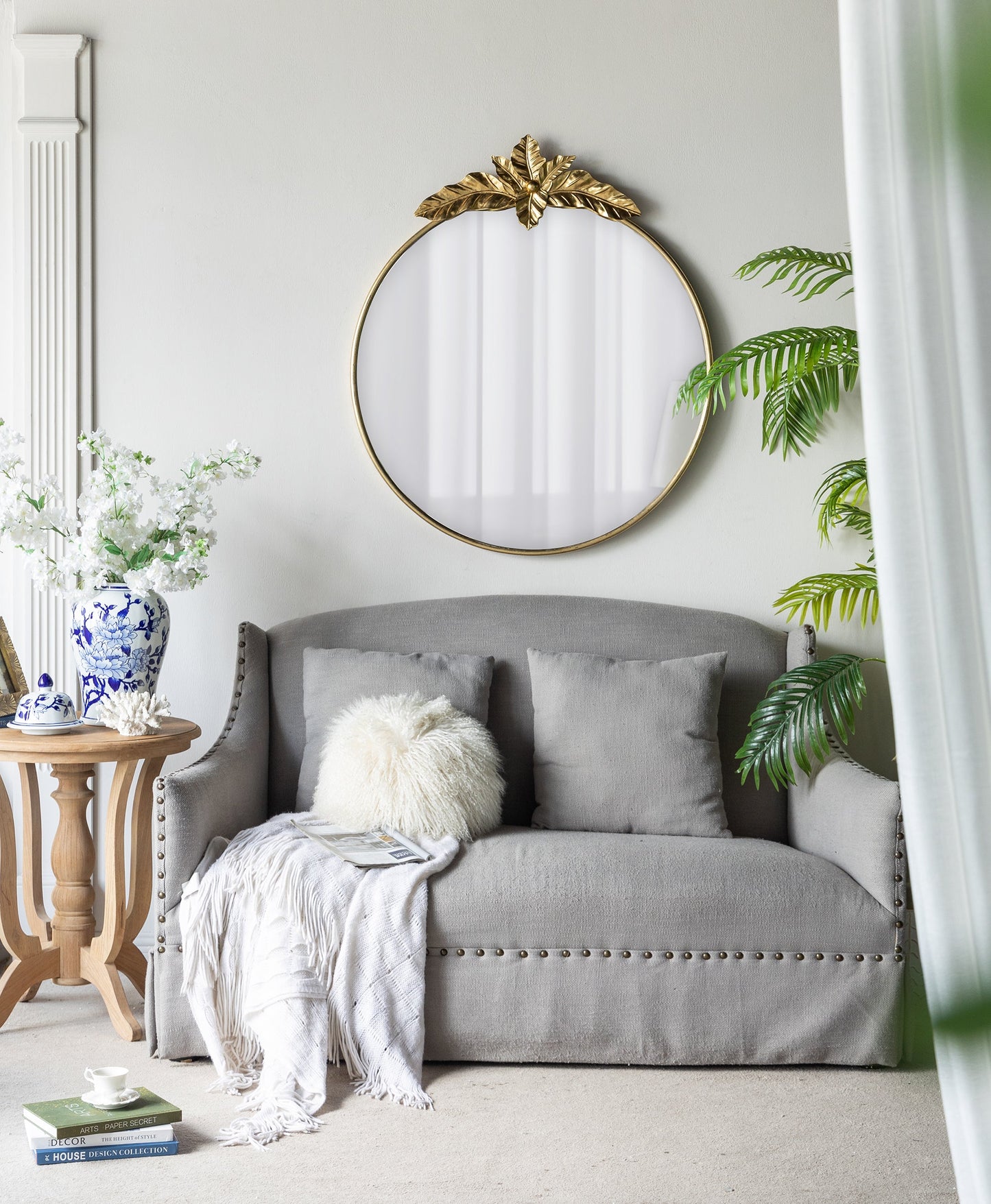 Large Round Wall Mirror with Gold Metal Frame