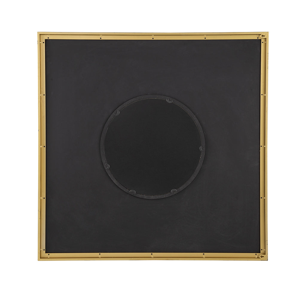 Square Wall Mirror with Pleated Design and Gold Iron Frame