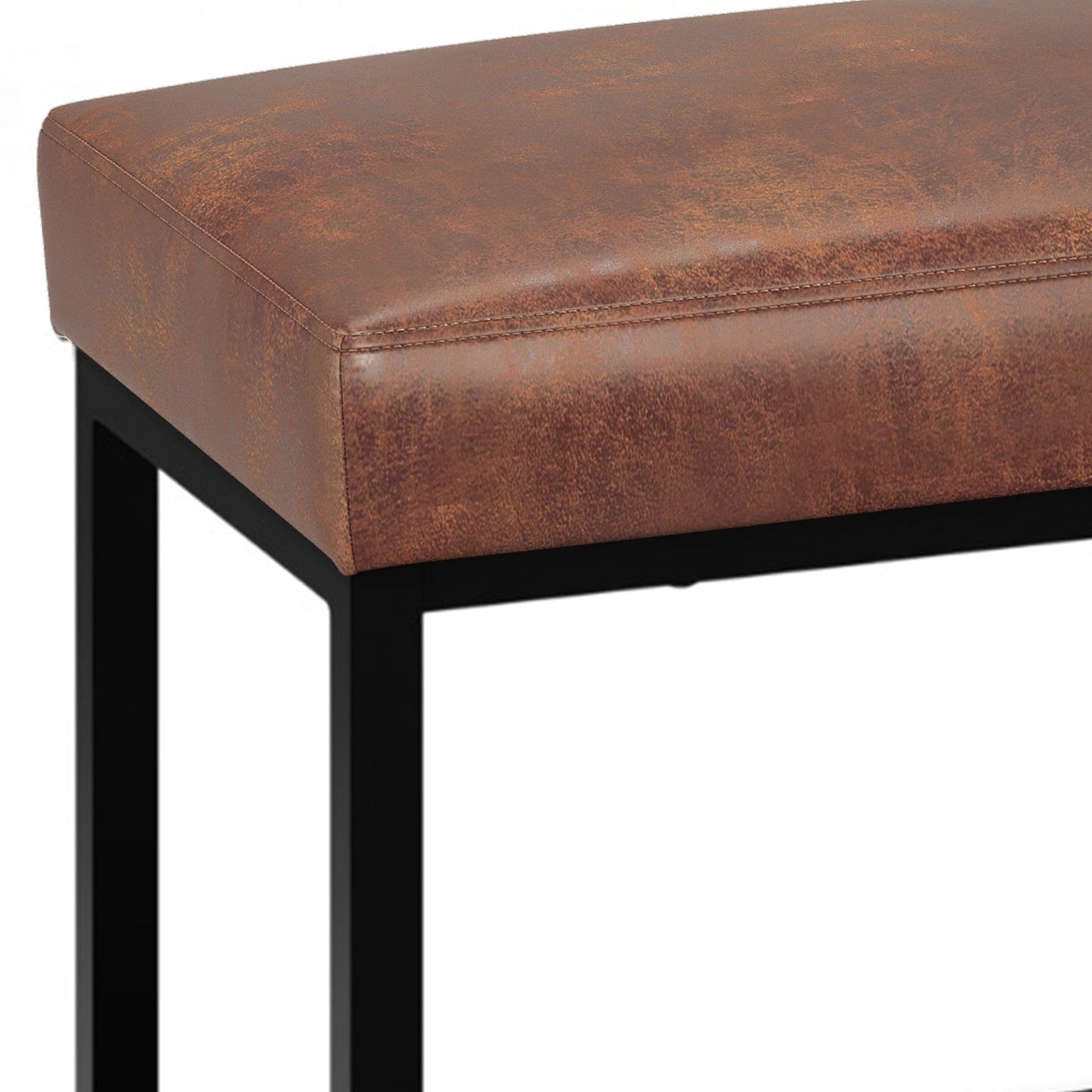 Motion 44"W Upholstered Faux Leather Bench with Black Powder Coated Metal Base