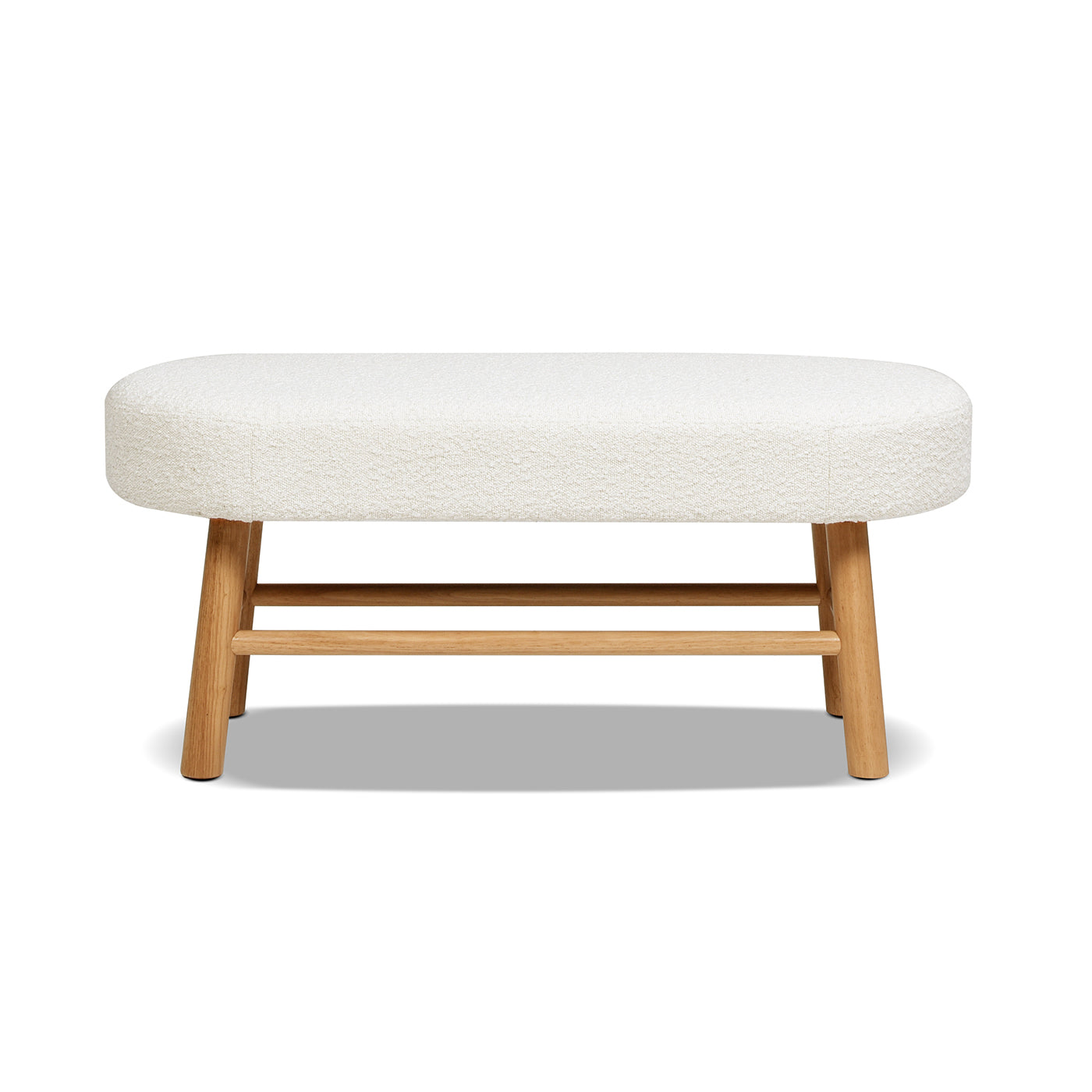 Rounded Pill-Shaped Upholstered Accent Bench with Natural Wood Legs