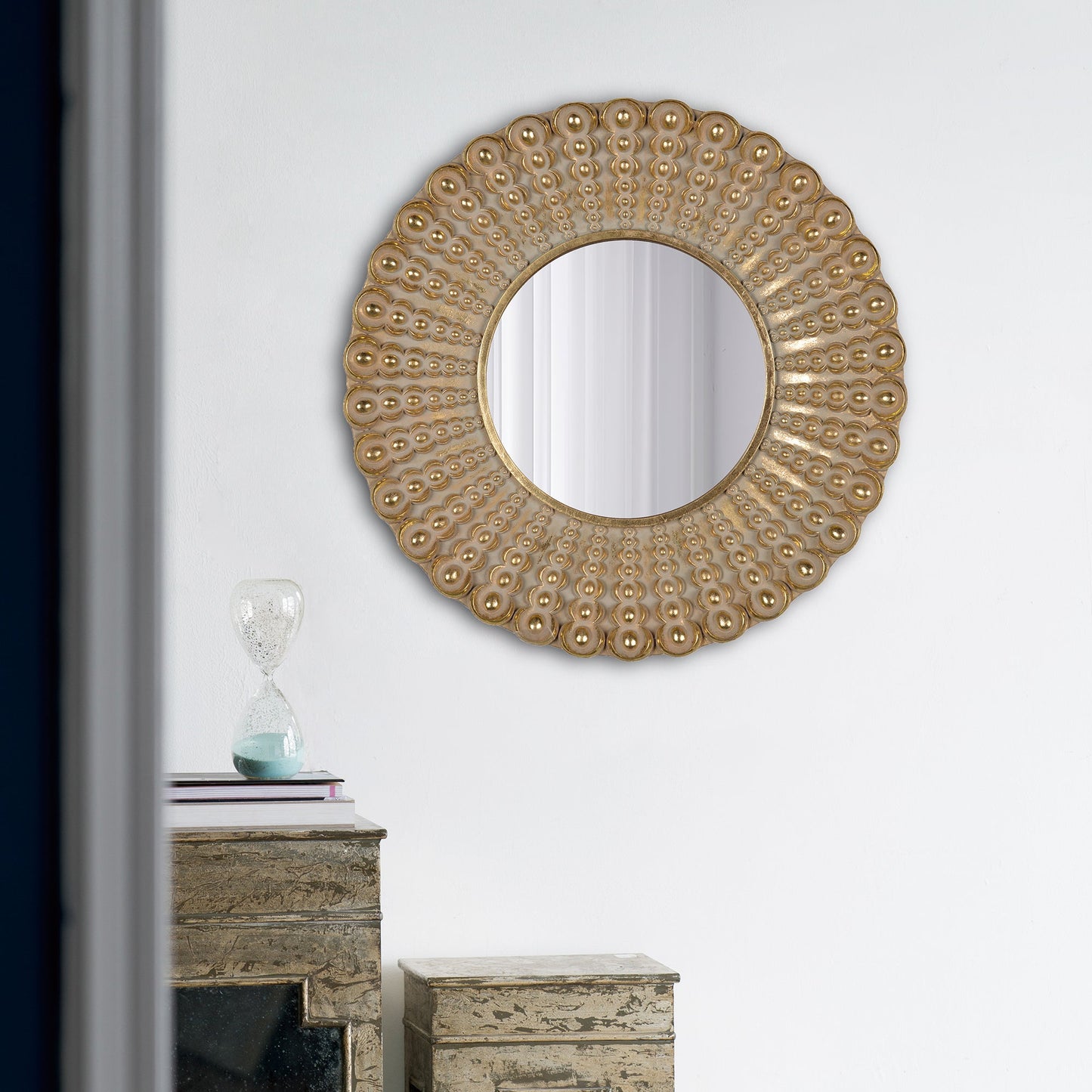 Whimsyes Round Mirror with Radiant Beaded Sunburst Design