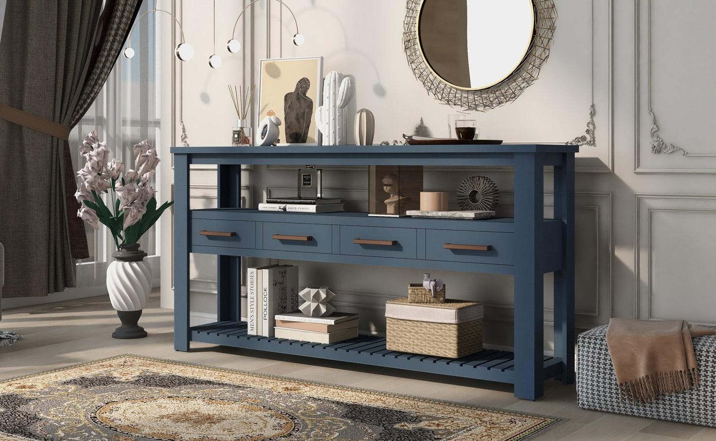 66.2" Console Table with 4 Drawers and 2 Shelves