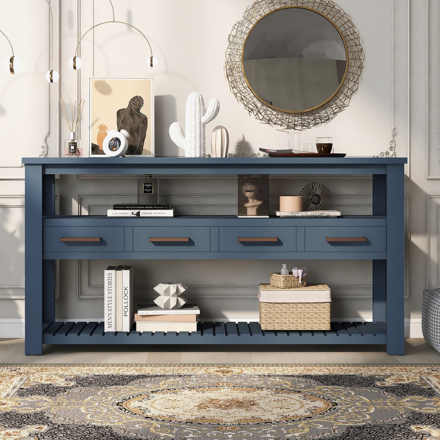 66.2" Console Table with 4 Drawers and 2 Shelves