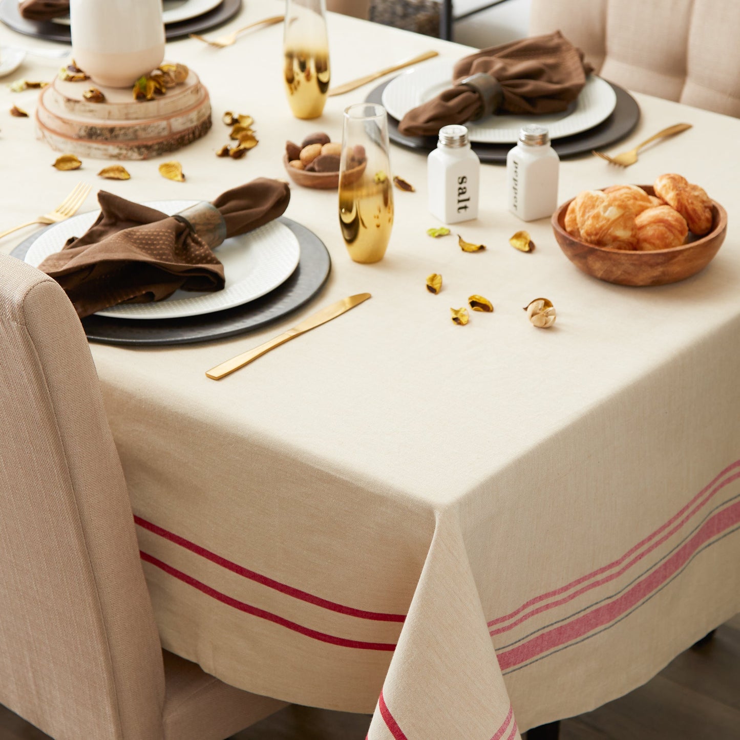 Tango Red French Stripe Tablecloth 60X120