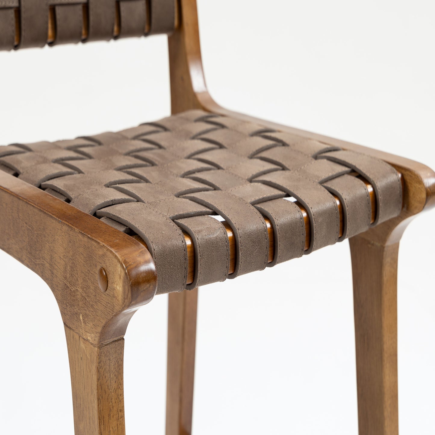 Counter Stool with Leather Woven and Wood Frame, Set of 2