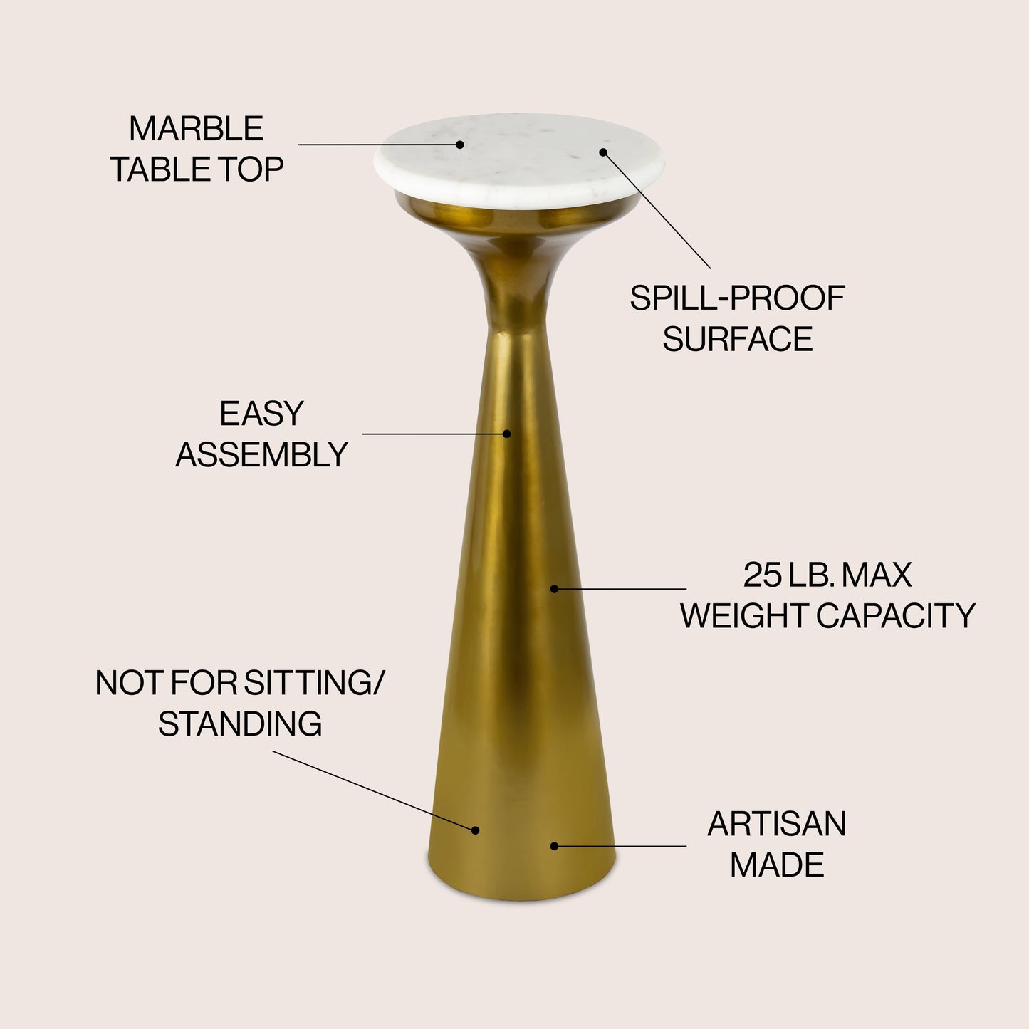 Oliver Mid-Century Glam Retro Metal Drink Table with Marble Top