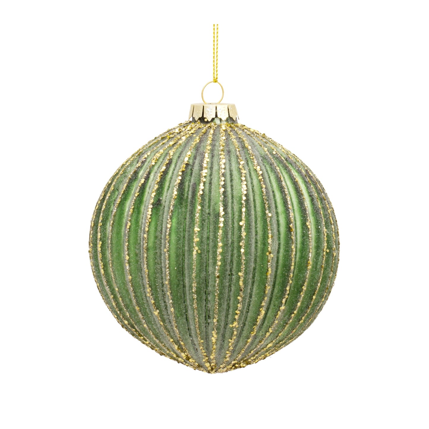 Ribbed Glass Ornament with Gold Accent, Set of 6