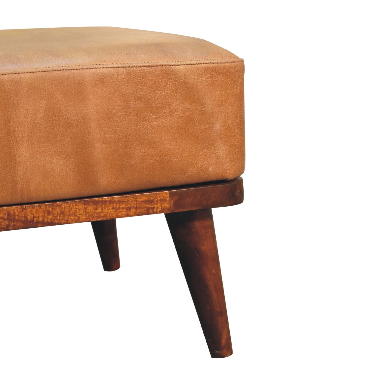 Buffalo Leather Footstool with Wood Tapered Legs