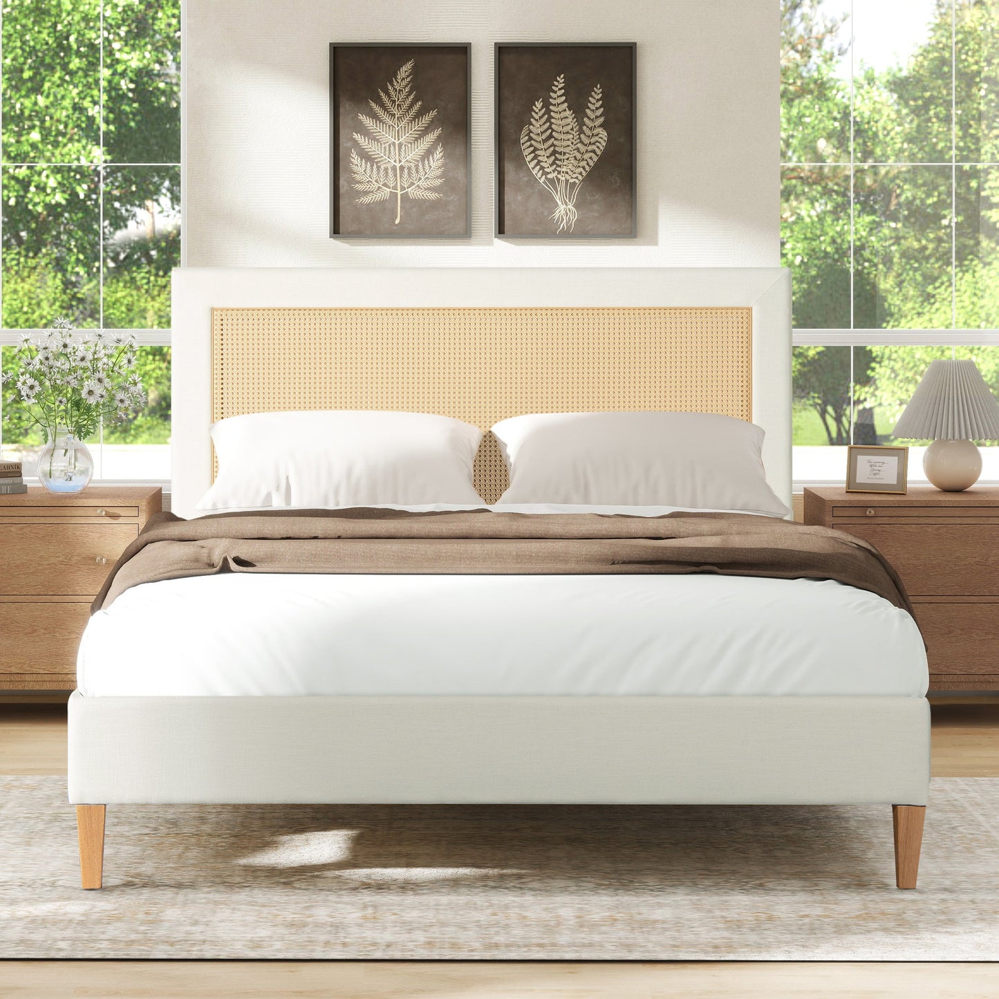 Captivat Platform Bed with Cane-Back and Solid Wood Legs