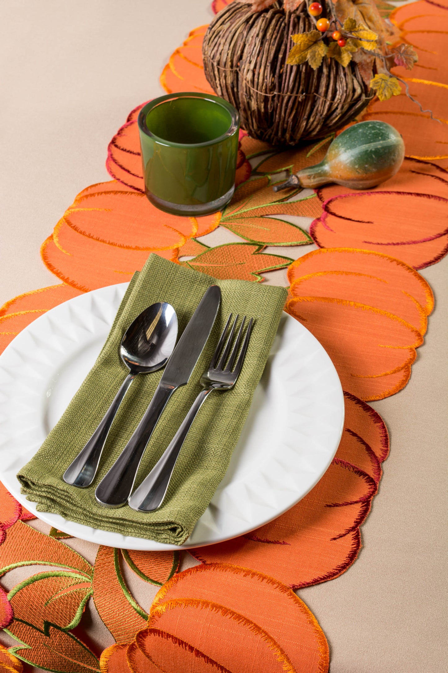 Pumpkins Embroidered Table Runner 14X60