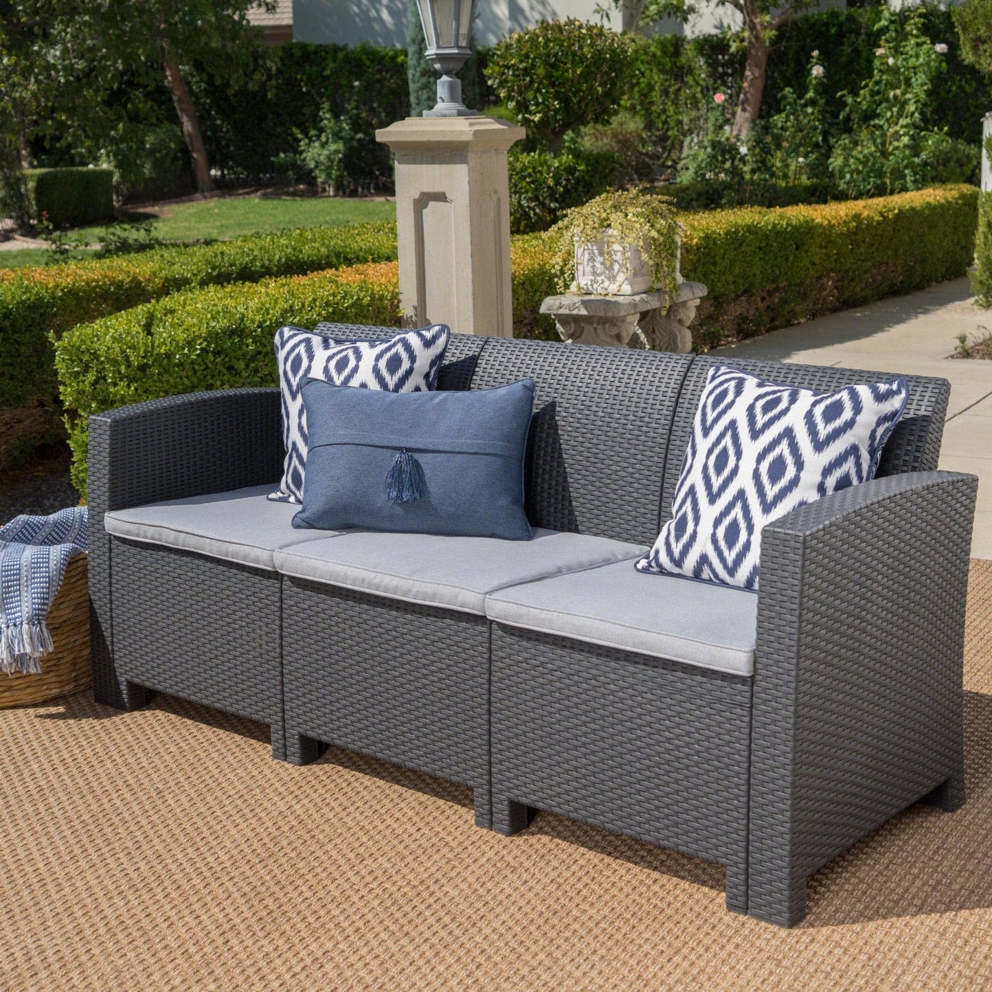 67.7" Outdoor 3-Seater PE Rattan Wicker Chair with Water Resistance Cushion