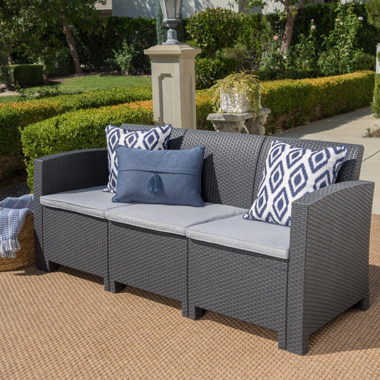 67.7" Outdoor 3-Seater PE Rattan Wicker Chair with Water Resistance Cushion