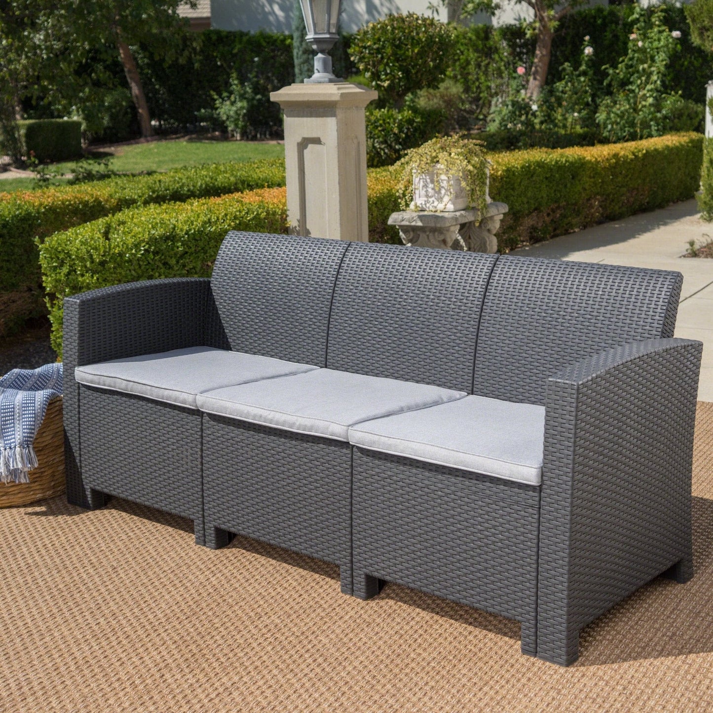 67.7" Outdoor 3-Seater PE Rattan Wicker Chair with Water Resistance Cushion