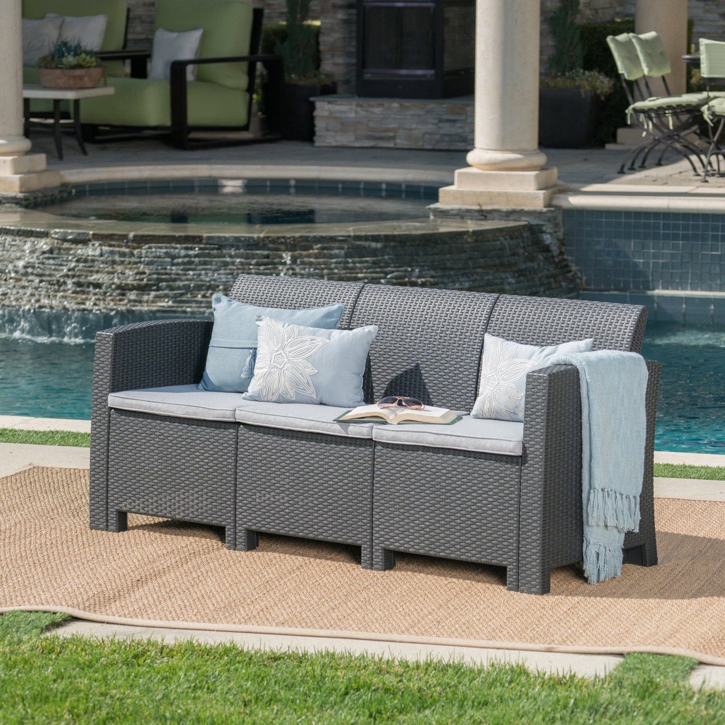 67.7" Outdoor 3-Seater PE Rattan Wicker Chair with Water Resistance Cushion