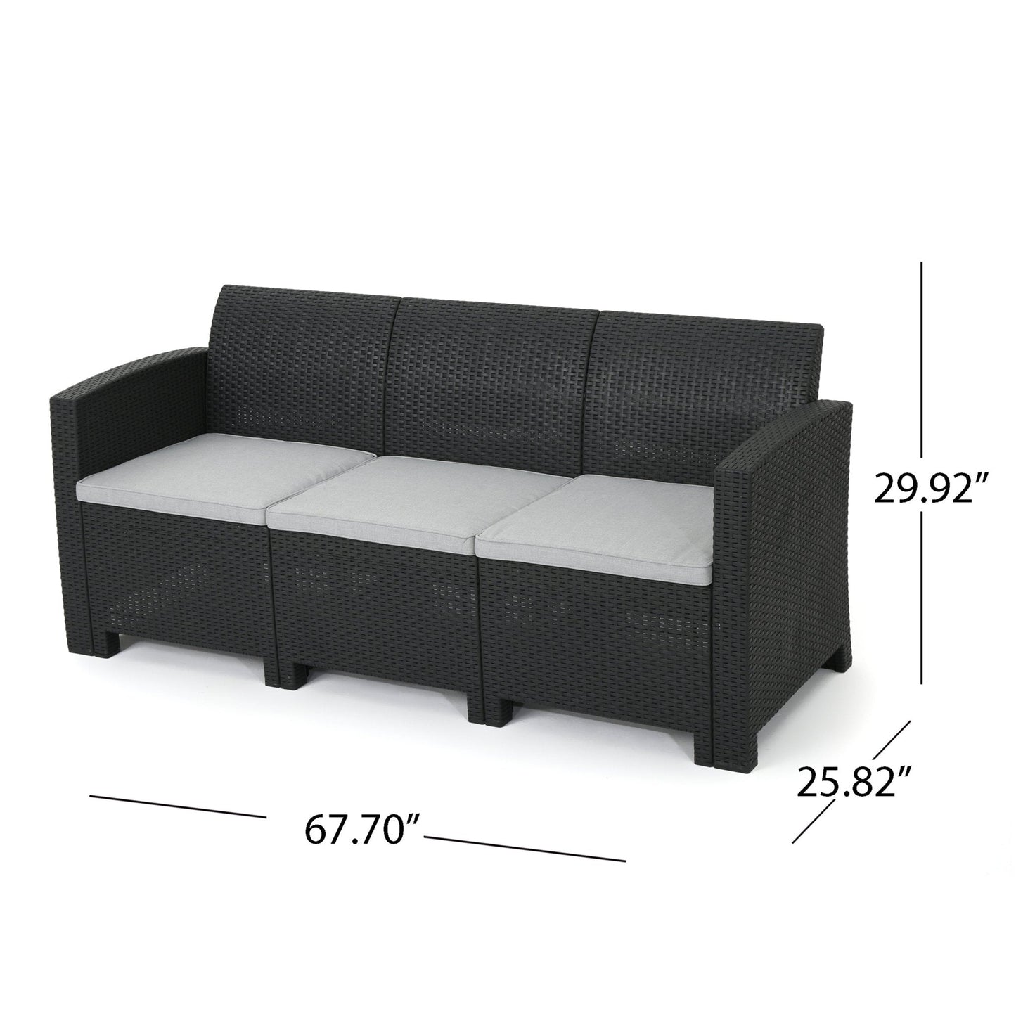 67.7" Outdoor 3-Seater PE Rattan Wicker Chair with Water Resistance Cushion