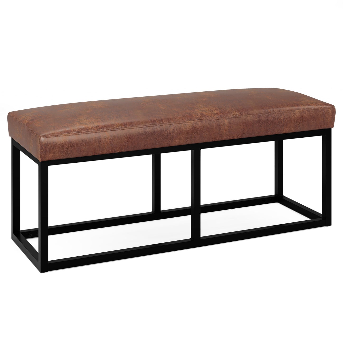 Motion 44"W Upholstered Faux Leather Bench with Black Powder Coated Metal Base