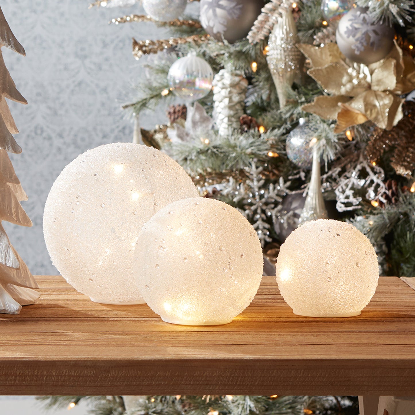 LED Frosted Snowball Globe, Set of 3