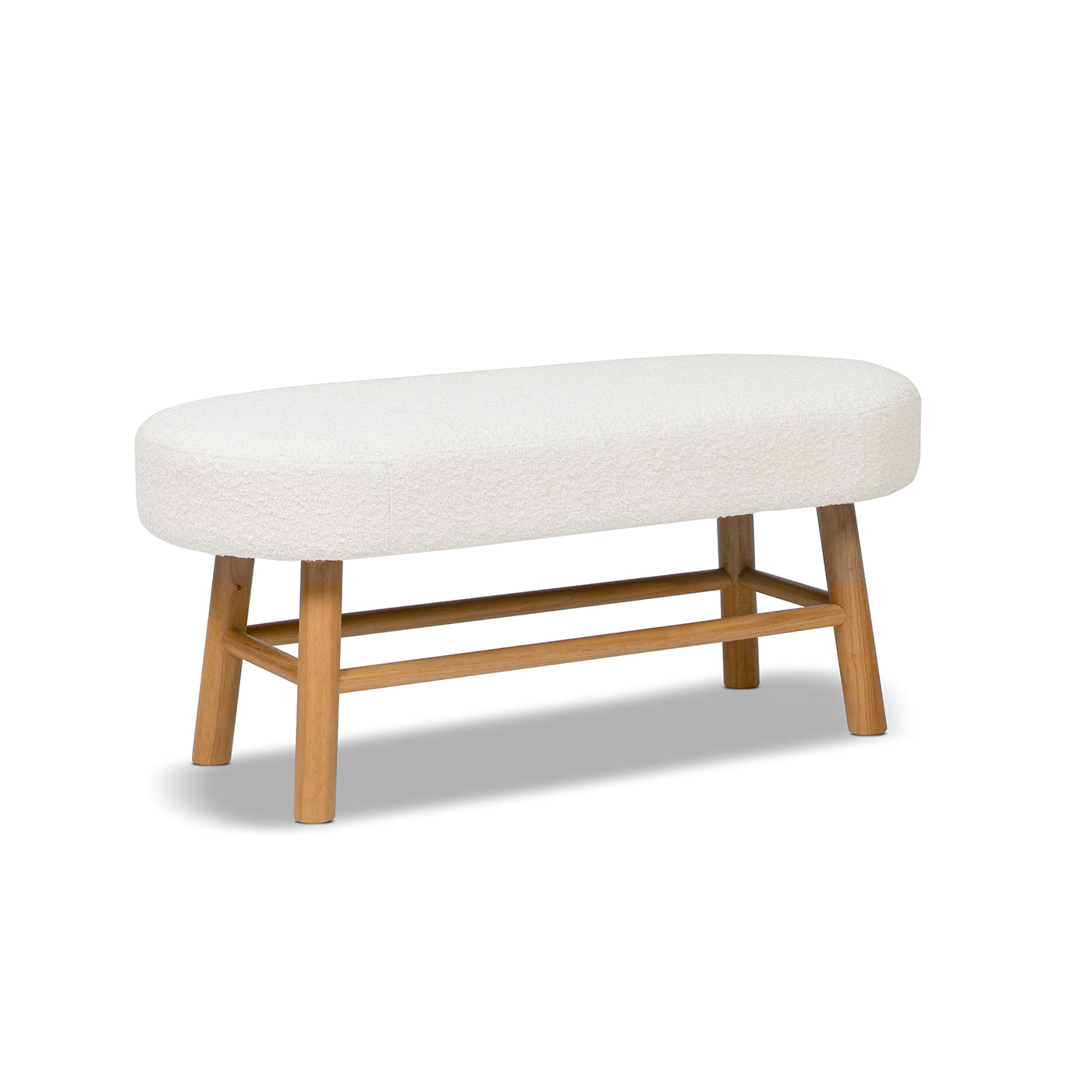 Rounded Pill-Shaped Upholstered Accent Bench with Natural Wood Legs