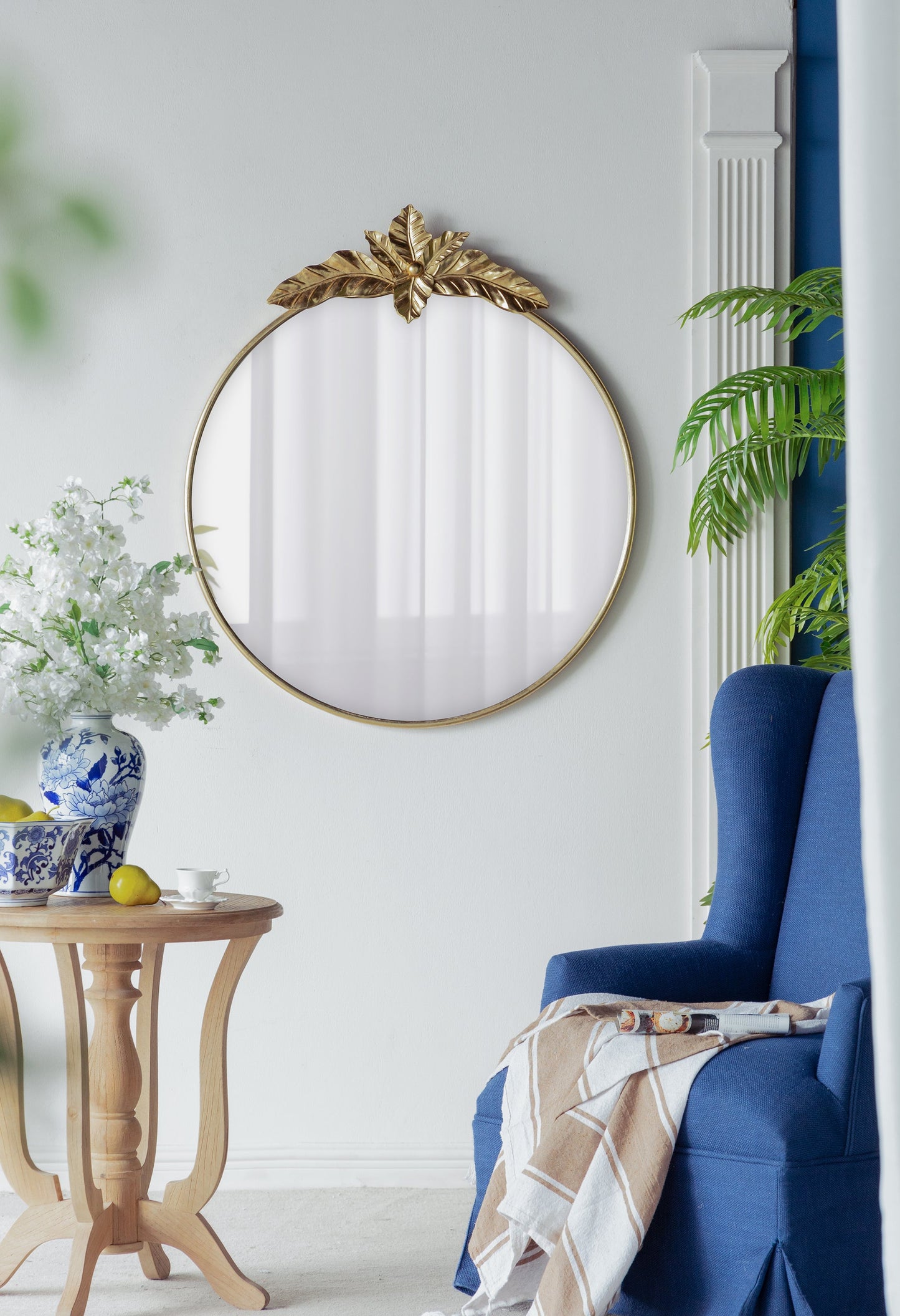 Large Round Wall Mirror with Gold Metal Frame
