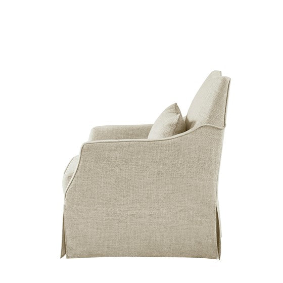 Upholstered Swivel Chair with Metal Base and Recessed Arms