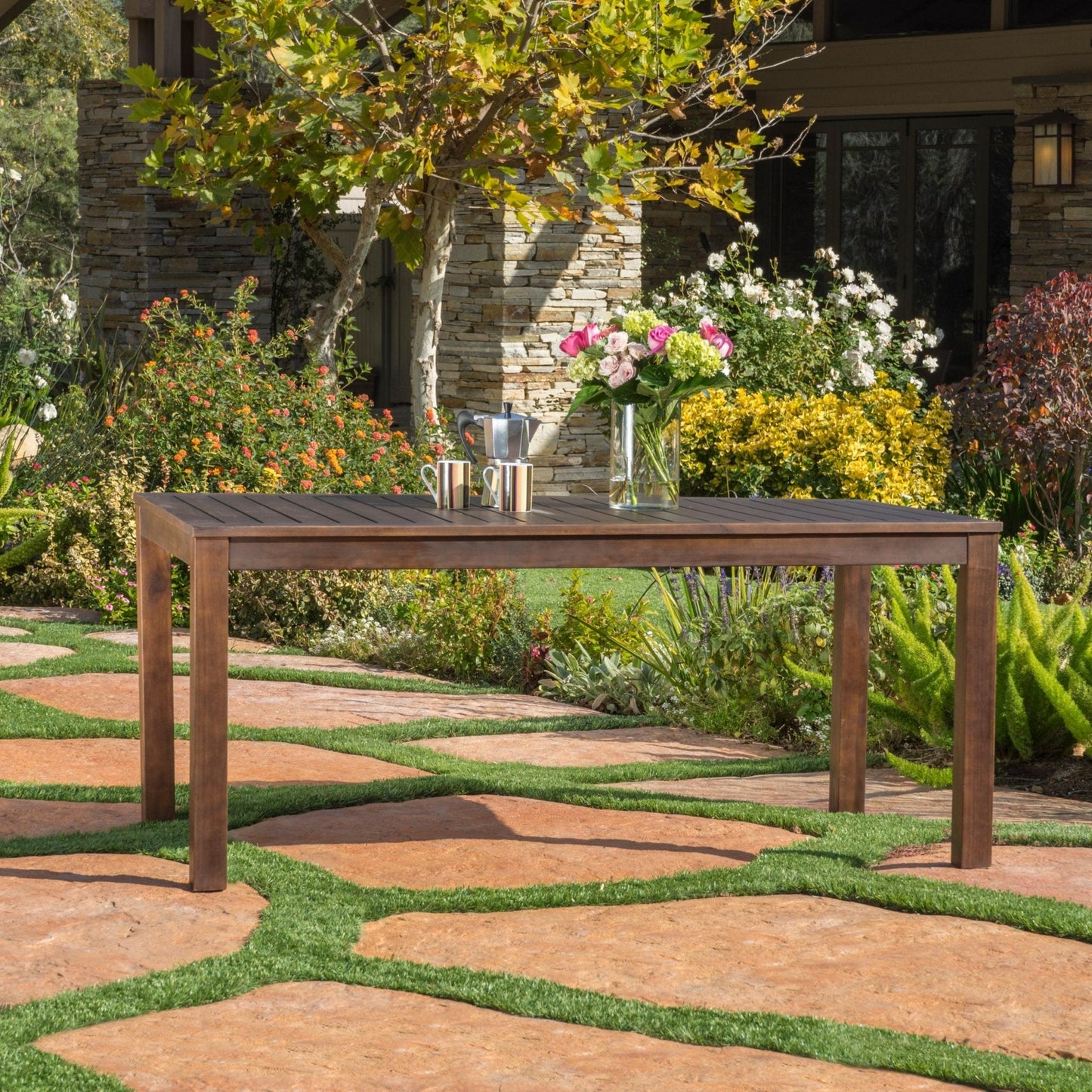 69" Acacia Wood Outdoor Dining Table