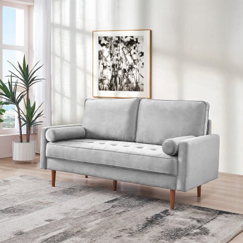 69" Modern Velvet Tufted 3-Seater Loveseat with Bolster Pillows