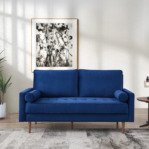 69" Modern Velvet Tufted 3-Seater Loveseat with Bolster Pillows