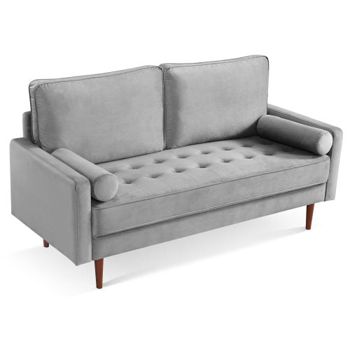 69" Modern Velvet Tufted 3-Seater Loveseat with Bolster Pillows