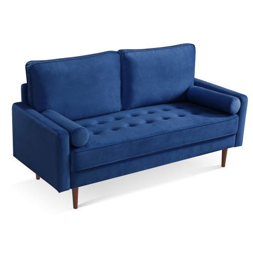 69" Modern Velvet Tufted 3-Seater Loveseat with Bolster Pillows
