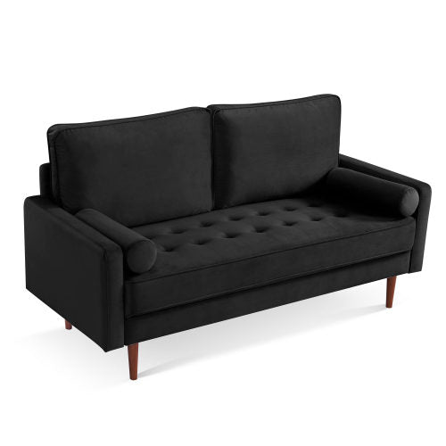 69" Modern Velvet Tufted 3-Seater Loveseat with Bolster Pillows