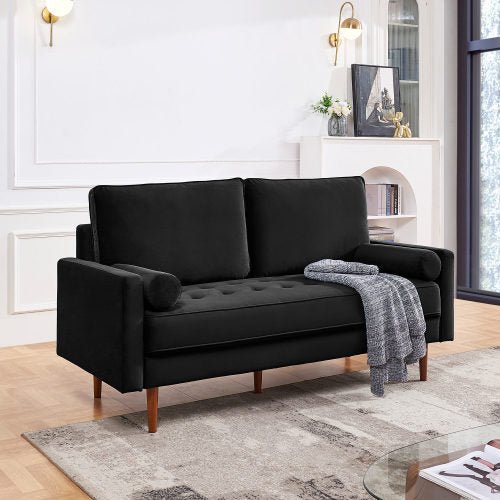 69" Modern Velvet Tufted 3-Seater Loveseat with Bolster Pillows