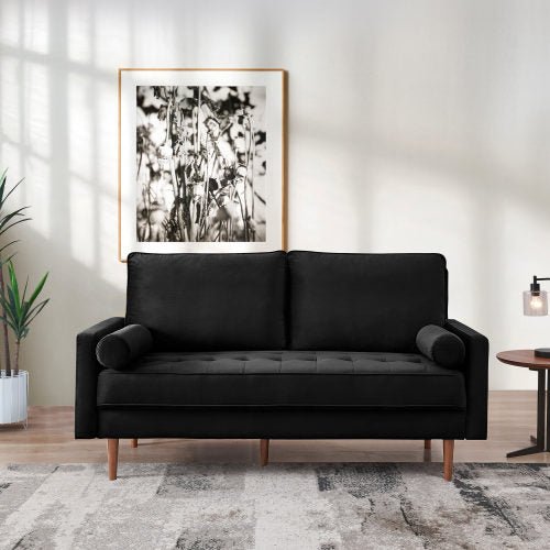 69" Modern Velvet Tufted 3-Seater Loveseat with Bolster Pillows