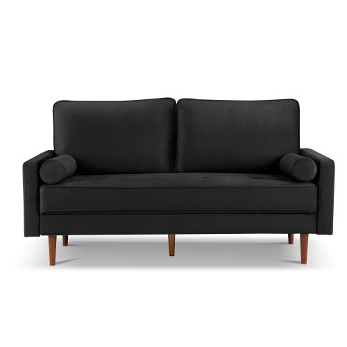69" Modern Velvet Tufted 3-Seater Loveseat with Bolster Pillows