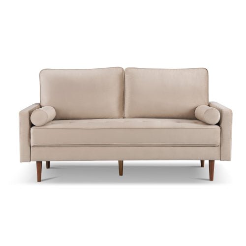 69" Modern Velvet Tufted 3-Seater Loveseat with Bolster Pillows